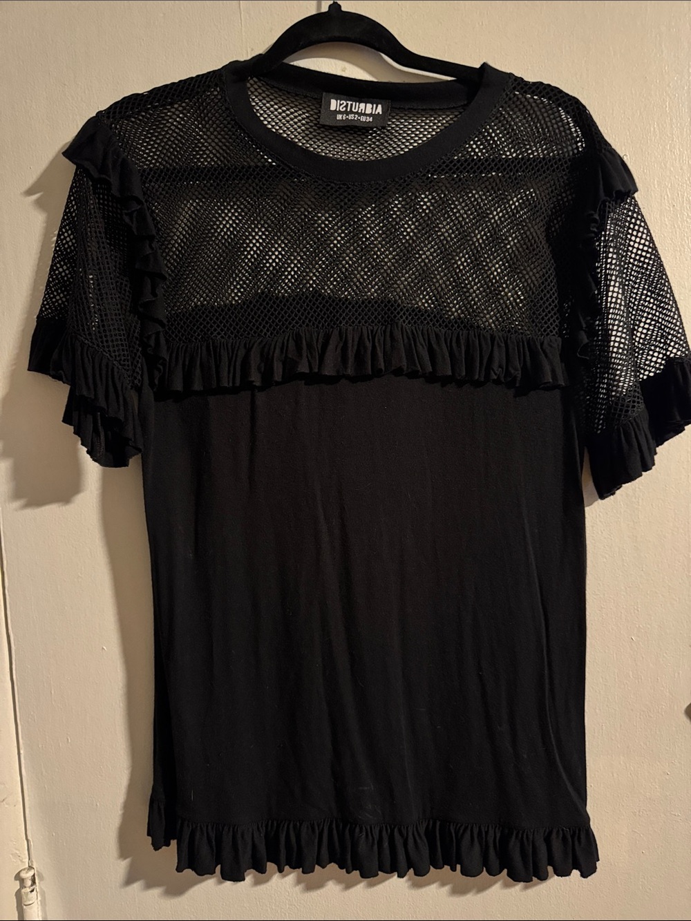Disturbia Black Mesh Ruffle Tee